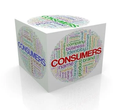 3d cube word tags wordcloud of comsumers Stock Illustration