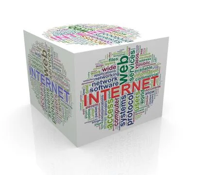 3d cube word tags wordcloud of internet Stock Illustration