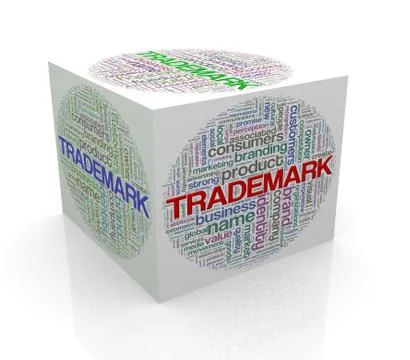 3d cube wordcloud word tags  of trademark Stock Illustration