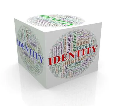3d cube wordcloud word tags  of identity Stock Illustration