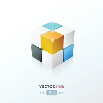 3D Cube yellow, blue and black Stock Illustration