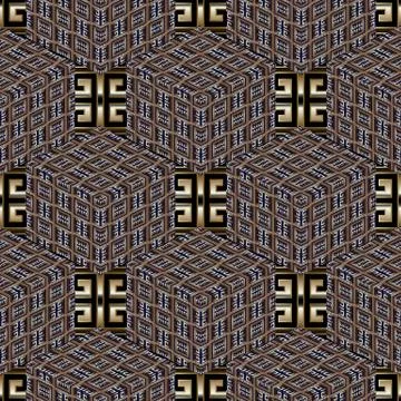 3d cubes abstract greek vector seamless pattern. Stock Illustration