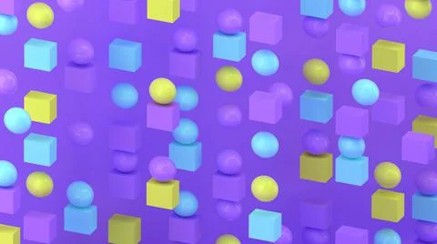 3d cubes and spheres. Abstract wallpaper. Falling geometric shapes. Stock-Illustration
