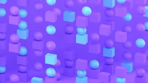 3d cubes and spheres. Abstract wallpaper. Falling geometric shapes. Stock-Illustration