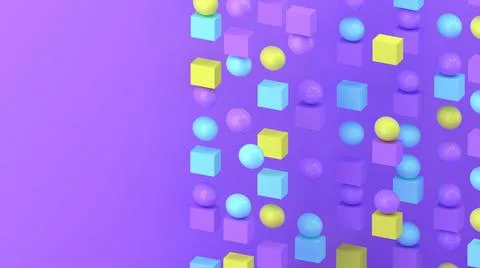 3d cubes and spheres. Abstract wallpaper. Falling geometric shapes. Stock-Illustration