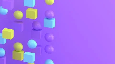3d cubes and spheres. Abstract wallpaper. Falling geometric shapes. 스톡 일러스트