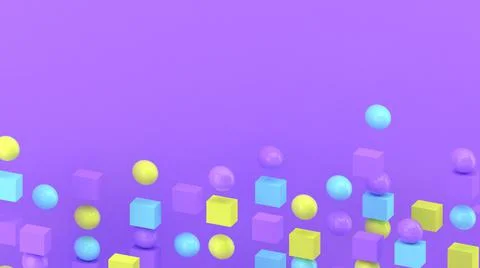 3d cubes and spheres. Abstract wallpaper. Falling geometric shapes. Illustrazione stock