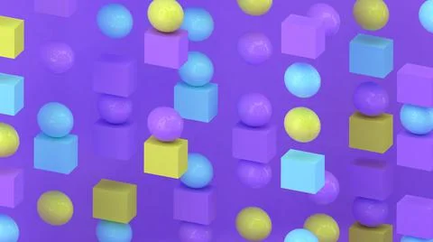 3d cubes and spheres. Abstract wallpaper. Falling geometric shapes. Stock-Illustration