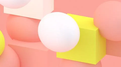 3d cubes and spheres background. Abstract wallpaper. Flying geometric shapes. Stock-Illustration