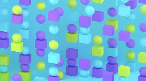 3d cubes and spheres background. Abstract wallpaper. Flying geometric shapes. 스톡 일러스트