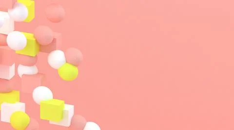 3d cubes and spheres background. Abstract wallpaper. Flying geometric shapes. Stock-Illustration