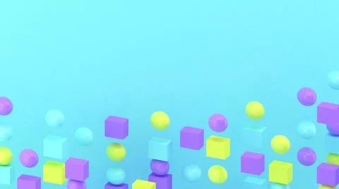 3d cubes and spheres background. Abstract wallpaper. Flying geometric shapes. Stock-Illustration