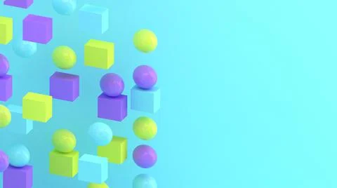 3d cubes and spheres background. Abstract wallpaper. Flying geometric shapes. Stock-Illustration