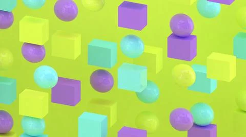3d cubes and spheres background. Abstract wallpaper. Flying geometric shapes. Stock-Illustration