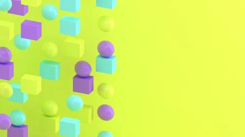 3d cubes and spheres background. Abstract wallpaper. Flying geometric shapes. Stock-Illustration