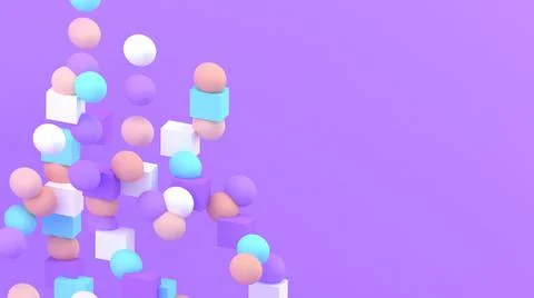3d cubes and spheres background. Abstract wallpaper. Flying geometric shapes. Stock-Illustration