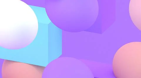 3d cubes and spheres background. Abstract wallpaper. Flying geometric shapes. Stock Illustration