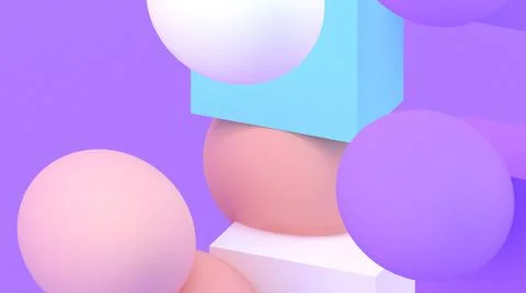 3d cubes and spheres background. Abstract wallpaper. Flying geometric shapes. Stock-Illustration