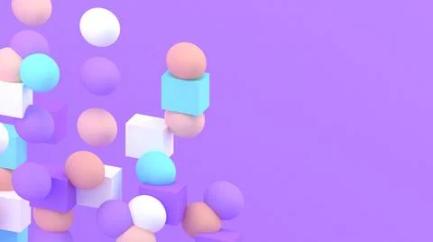 3d cubes and spheres background. Abstract wallpaper. Flying geometric shapes. Stock-Illustration