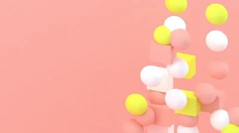 3d cubes and spheres background. Abstract wallpaper. Flying geometric shapes. Stock-Illustration