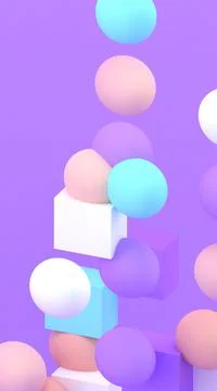 3d cubes and spheres background. Abstract wallpaper. Flying geometric shapes. Stock-Illustration