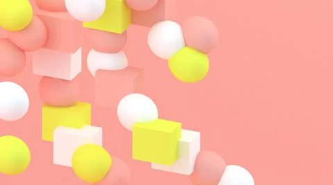 3d cubes and spheres background. Abstract wallpaper. Flying geometric shapes. Stock-Illustration