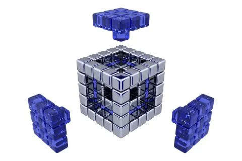3D Cubes - Assembling Parts - Blue Glass Stock Illustration