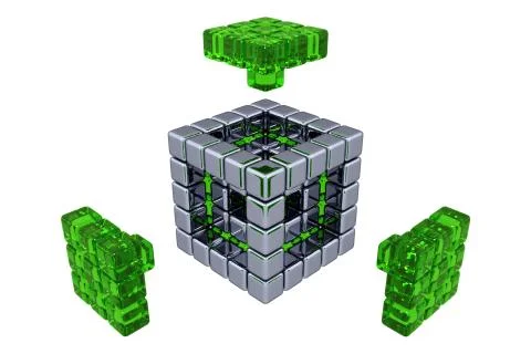 3D Cubes - Assembling Parts - Green Glass Stock Illustration