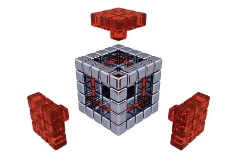 3D Cubes - Assembling Parts - Red Glass Stock Illustration