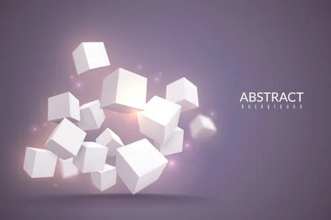 3d cubes background. Digital poster with cubes. White blocks in perspective Stock Illustration