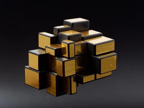 3d cubes of different sizes in a pyramid on a dark background Stock Illustration