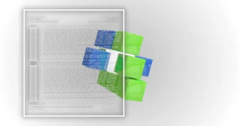 3D cubes in green and blue with text and code animation over white background Stock Footage 306433385