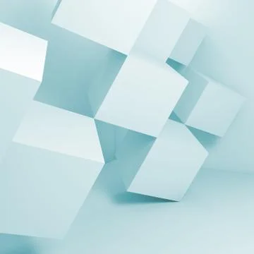 3d cubes installation in empty room Stock Illustration