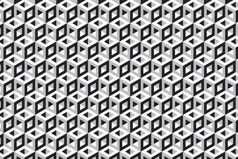 3D cubes optical illusion pattern in grey colors. Isometric hexagon blocks. Stock Illustration