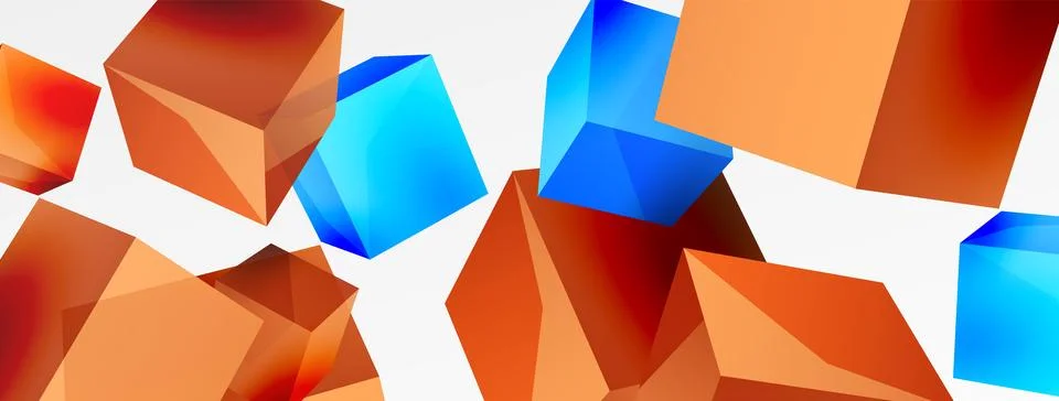 3d cubes vector abstract background. Composition of 3d square shaped basic Stock Illustration