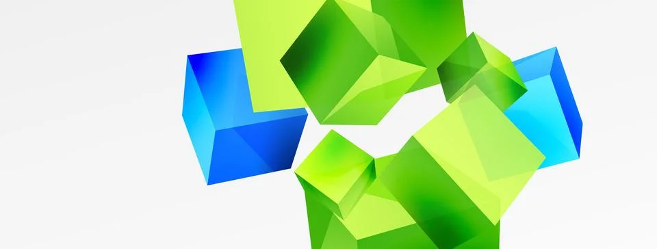 3d cubes vector abstract background. Composition of 3d square shaped basic Stock Illustration