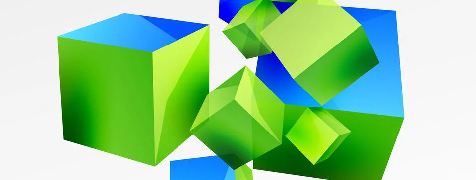 3d cubes vector abstract background. Composition of 3d square shaped basic Stock Illustration