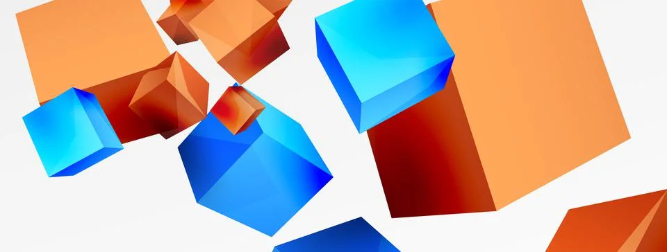 3d cubes vector abstract background. Composition of 3d square shaped basic Stock Illustration