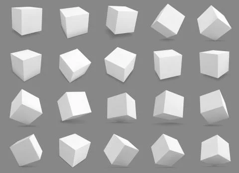 3d cubes. White blocks with different lighting and shadows, boxes in perspective イラスト素材