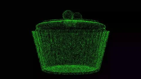 3D cup cake on black background. Object made of shimmering particles. Food .. 스톡 일러스트