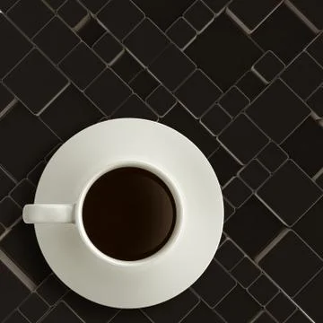 3d cup of coffee on matt cube wood Stock-Illustration