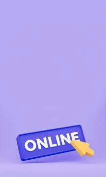 3d Cursor Clicks the online Button. vertical minimal concept isolated. 3d ren Illustrazione stock