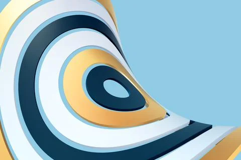 3D curved disk made up of rings on blue background. Stock Illustration