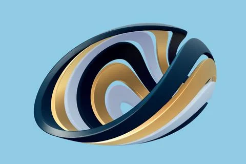 3D curved disk made up of rings on blue background. Stock Illustration