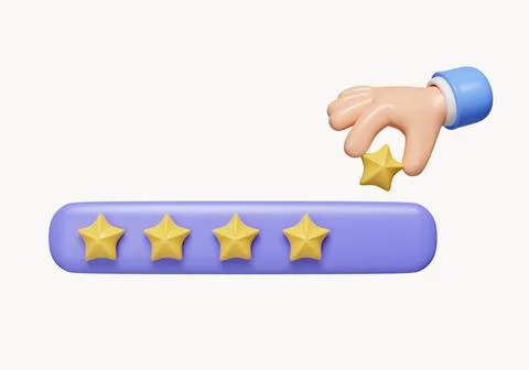 3d Customer feedback with five stars quality rating. Review or survey concept Stock Illustration