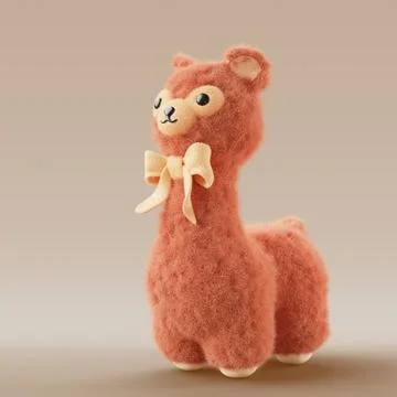 3d cute alpaca character with smiling face render. Peru llama fluffy animal Illustrazione stock