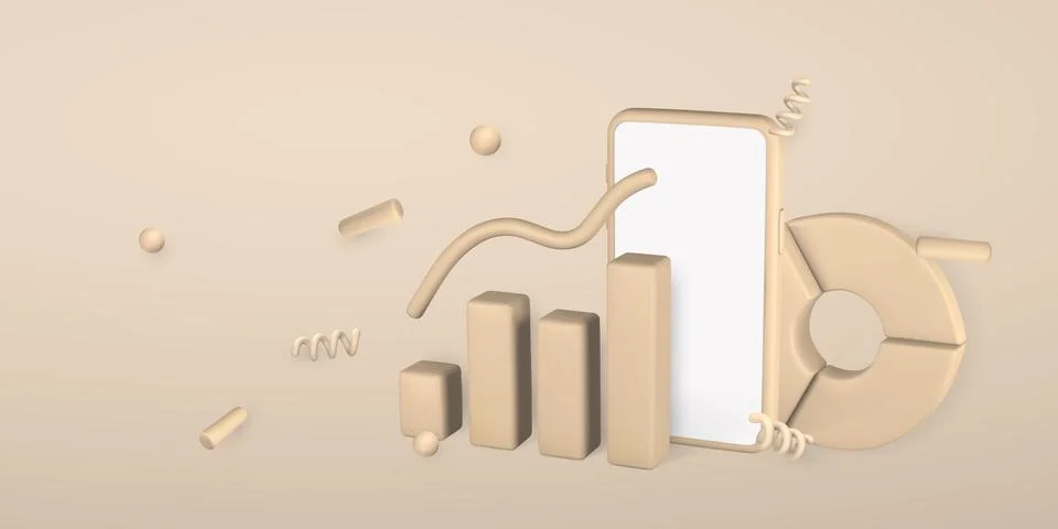 3D Cute cartoon SEO optimization, statistics finance graph analytics. Busines Illustrazione stock