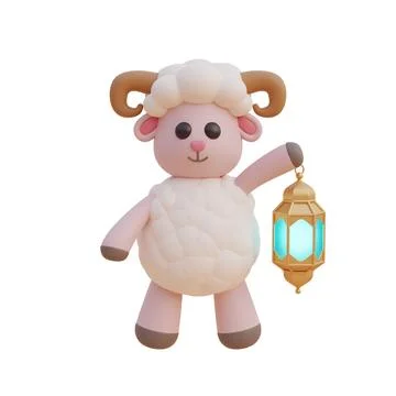 3D cute cartoon sheep, Element decorated for Ramadan Kareem or Eid Al Adha .. Stock Illustration