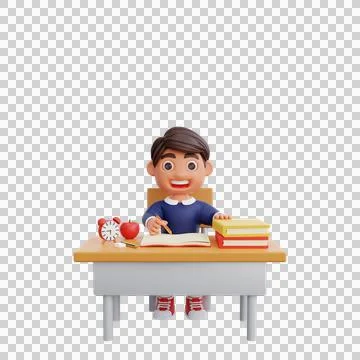 3d cute character learning in class Back to school concept Stock Illustration