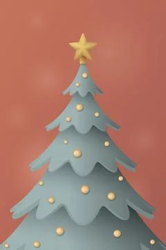 3D cute decorated Christmas tree with vertical background pastel colors gra.. Stock Illustration